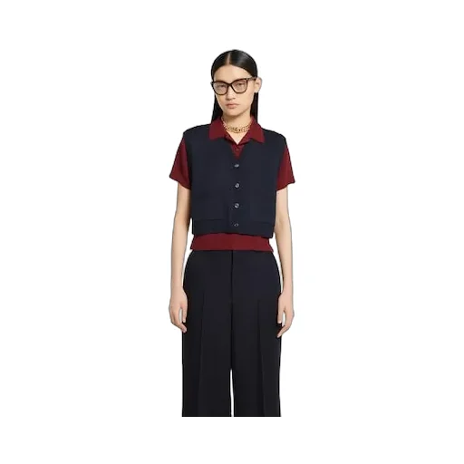 Wool Silk Polo Top With Vest Overlay