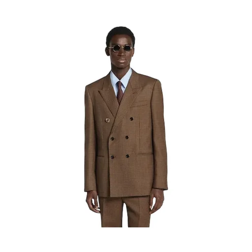 Double-Breast Houndstooth Wool Jacket