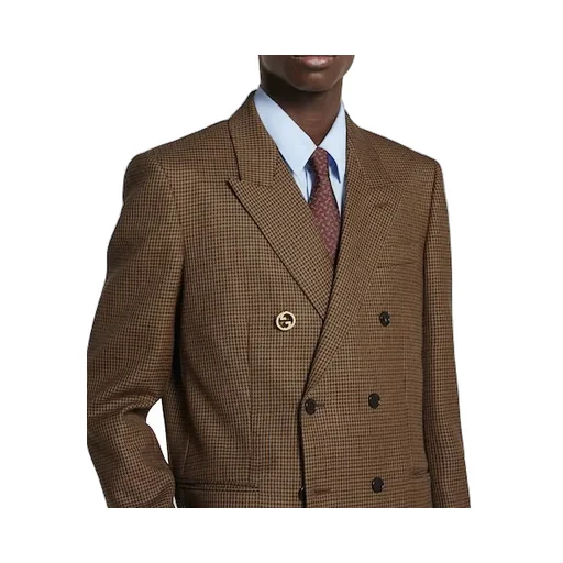 Double-Breast Houndstooth Wool Jacket