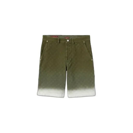 Bleached Gg Cotton Denim Jacquard Shorts