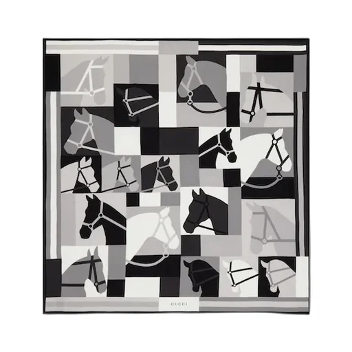 Wool Shawl With Equestrian Motif
