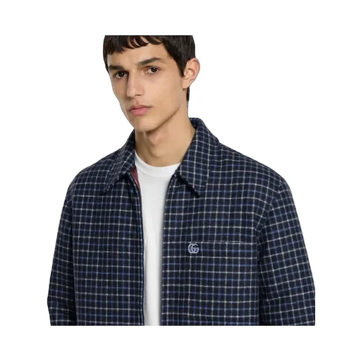 Wool Flannel Zip Jacket With Embroidery