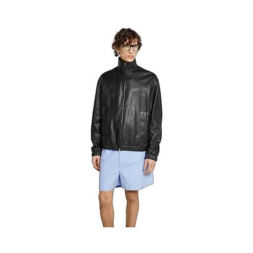 Leather Bomber Jacket With Logo