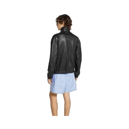 Leather Bomber Jacket With Logo