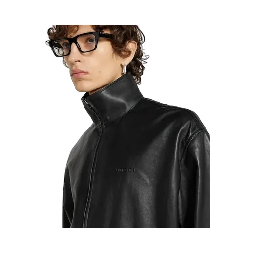 Leather Bomber Jacket With Logo