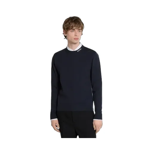 Silk Cotton Knit Sweater With Intarsia