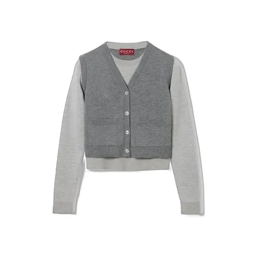 Wool Silk Top With Vest Overlay