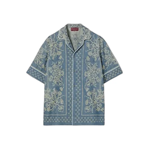 Gg Washed Denim Jacquard Shirt