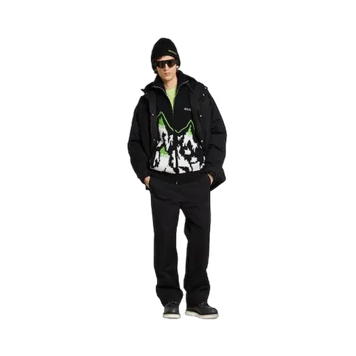 Wool Jacquard Zip Jacket With Intarsia