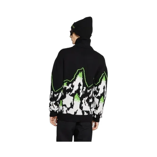 Wool Jacquard Zip Jacket With Intarsia