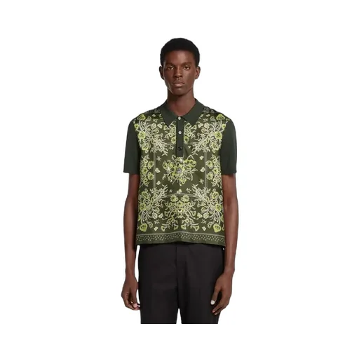 Printed Silk Cotton Knit Polo Shirt