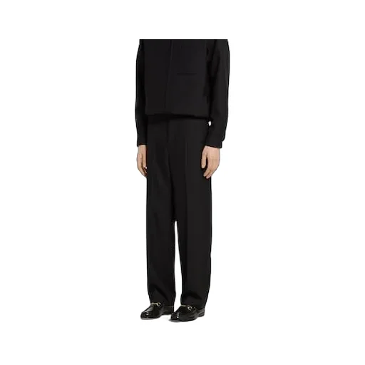 Wool Blend Twill Pant With Logo