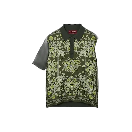 Printed Silk Cotton Knit Polo Shirt