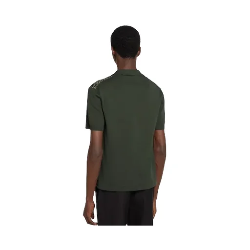 Printed Silk Cotton Knit Polo Shirt