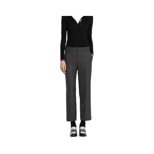 Wool Grisaille Pants With Embroidery