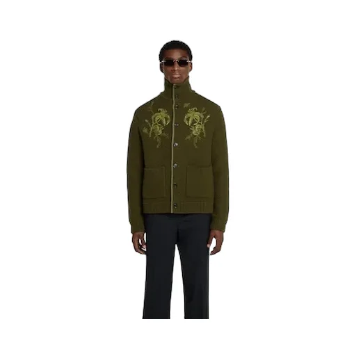 Wool Knit Cardigan With Embroidery