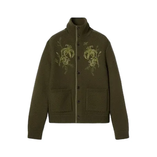 Wool Knit Cardigan With Embroidery