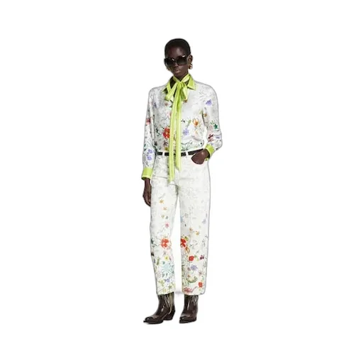 Printed Denim Pants