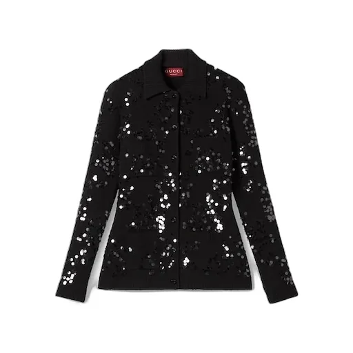 Tweed Blend Polo Cardigan With Embroidery
