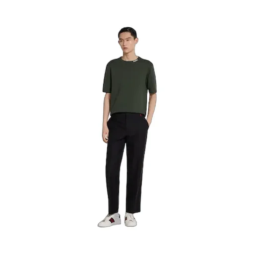 Silk Cotton Knit T-Shirt With Intarsia