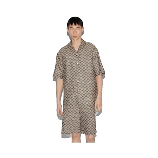 Gg Linen Blend Canvas Shirt
