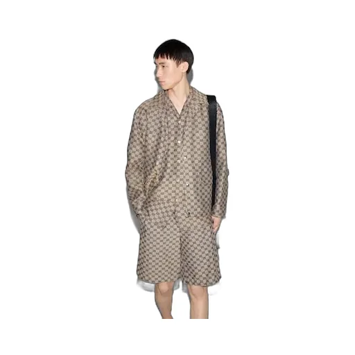 Gg Linen Blend Canvas Shirt