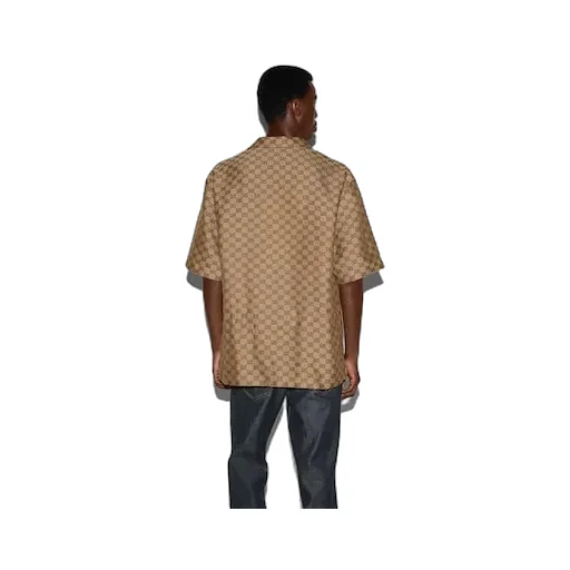 Gg Linen Blend Canvas Shirt