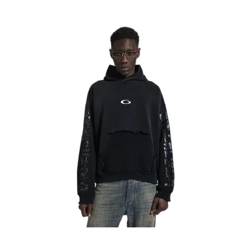 Transparent Tape Ripped Pocket Hoodie