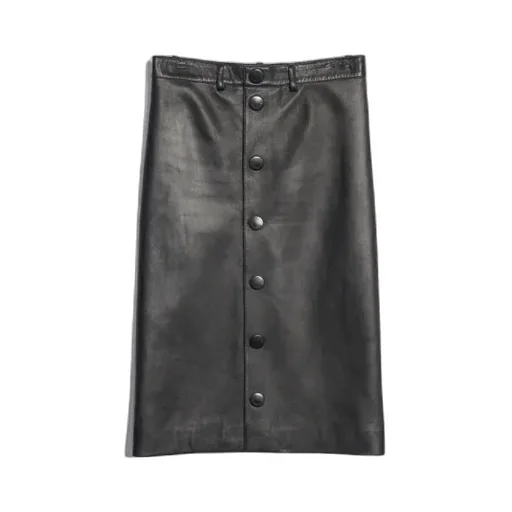 Black Buttoned Leather Skirt