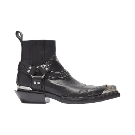 Silver/Black Santiag Buckled Long Boots