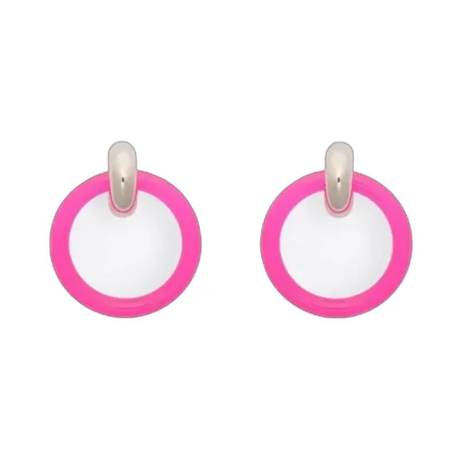 Silver/Pink Small Hinged Hoop Earrings