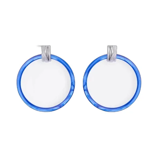 Silver/Blue Medium Hoop Earrings