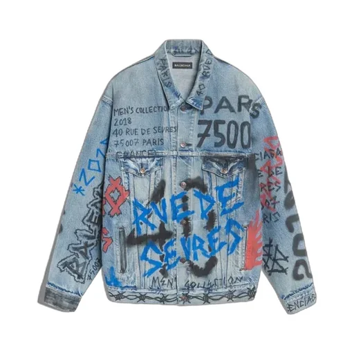 Dirty Blue Graffiti Oversized Jacket