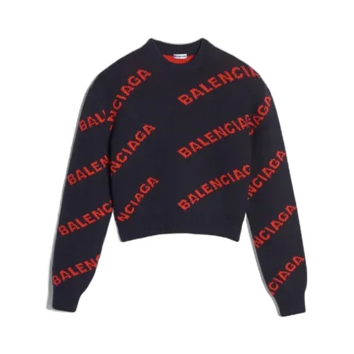 Navy/Red Jacquard Logo Crewneck Sweater