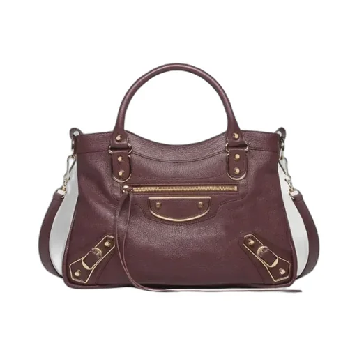 Classic Metallic Edge City Bag - Burgundy | Handbag