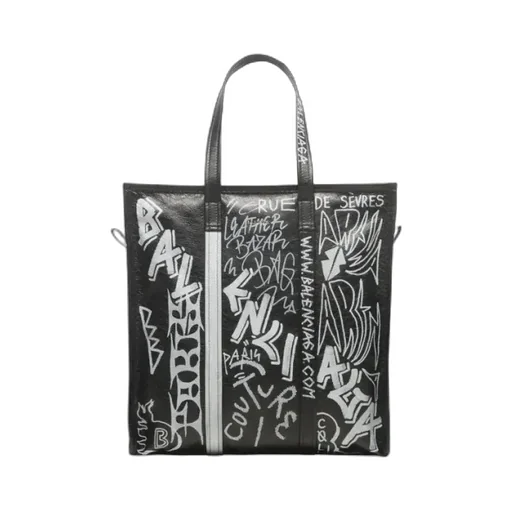 White/Black Graffiti Medium Bazar Shopper Bag