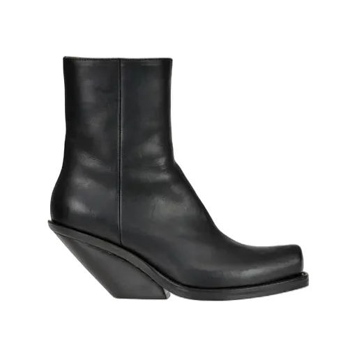 Black Leather Ankle Heeled Boots