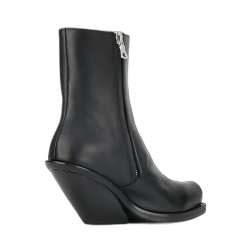 Black Leather Ankle Heeled Boots