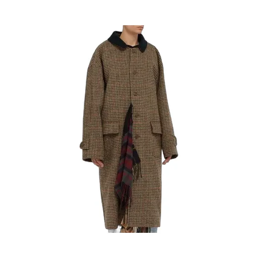 Checkered Wool Scarf Coat