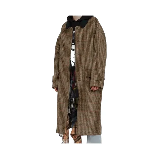 Checkered Wool Scarf Coat