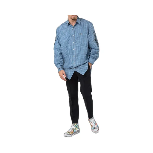 Blue Plaid Tribal Print Long Sleeve Shirt