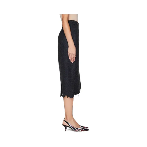 Black Distressed Midi Skirt