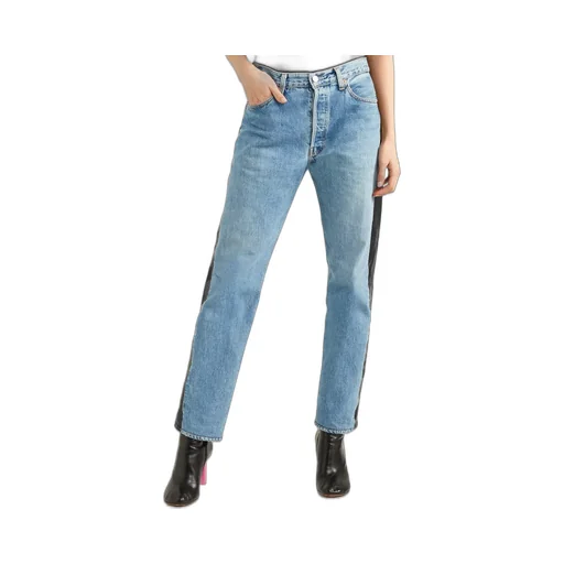 Two-Tone Leather & Denim Jeans