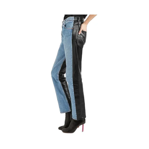 Two-Tone Leather & Denim Jeans