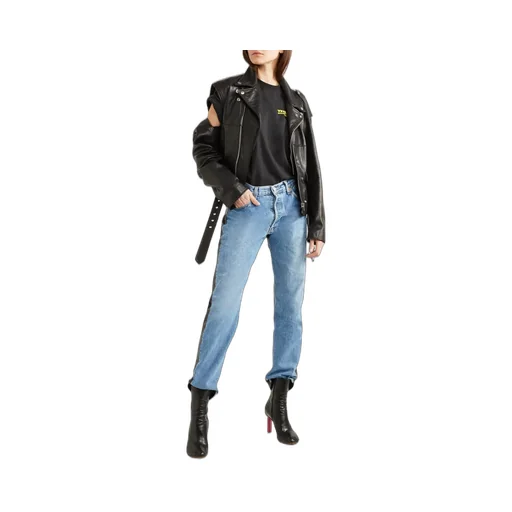 Two-Tone Leather & Denim Jeans