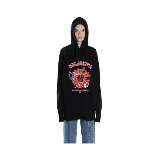 Black Cartoon Print Hoodie