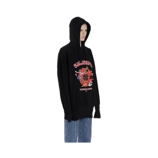 Black Cartoon Print Hoodie