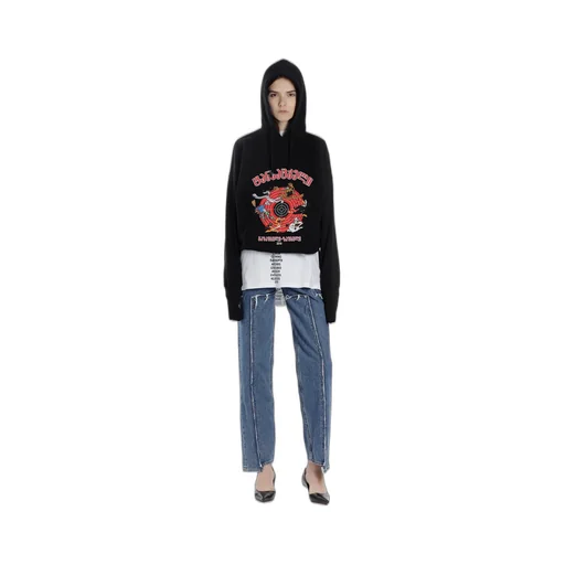 Black Cartoon Print Hoodie