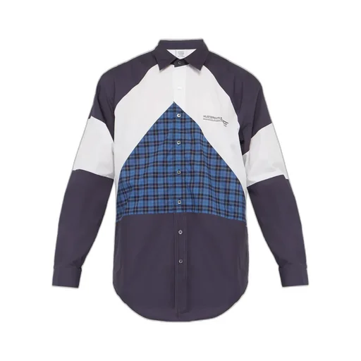 Mustermann Blue Plaid Panel Shirt
