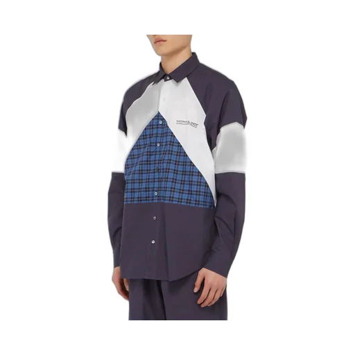 Mustermann Blue Plaid Panel Shirt